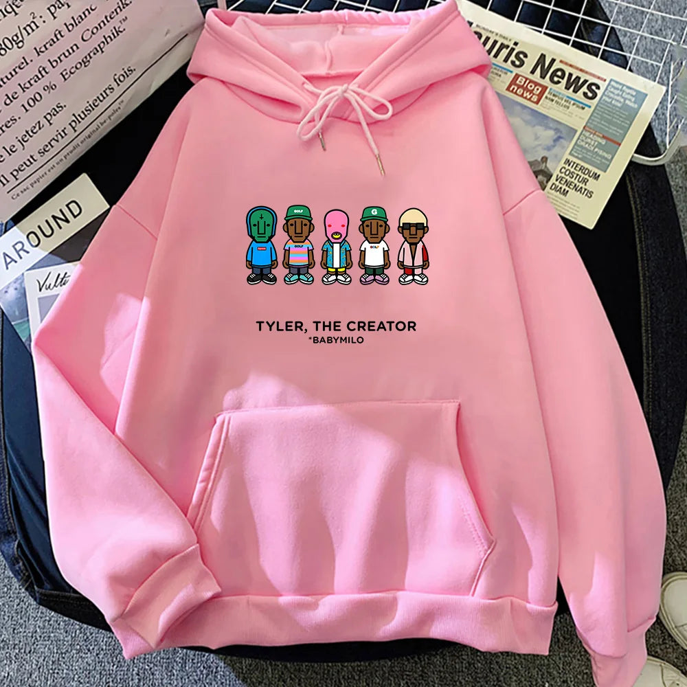 Tylerr The Creator Hip Hop Vintage Hoodies Men Round Neck Sweatshirts Loose and Comfortable Pullovers