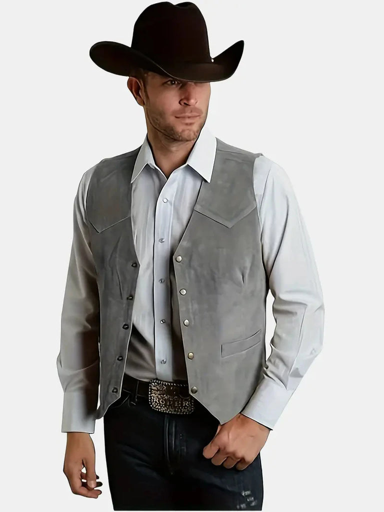 Vintage Suede Leather Men's Vest Slim Fit V-Neck Regular Fit Suit Waistcoat