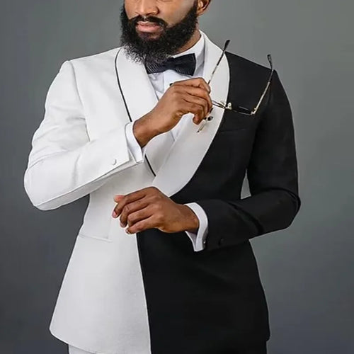White Black Men Tuxedos Shawl Lapel Blazer Suits Slim Fit 2 Piece Set