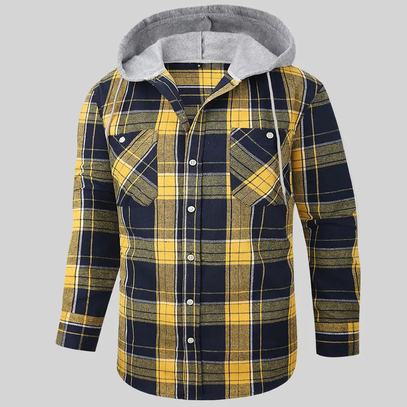 American size men's shirt long hooded plaid coat ground flannel