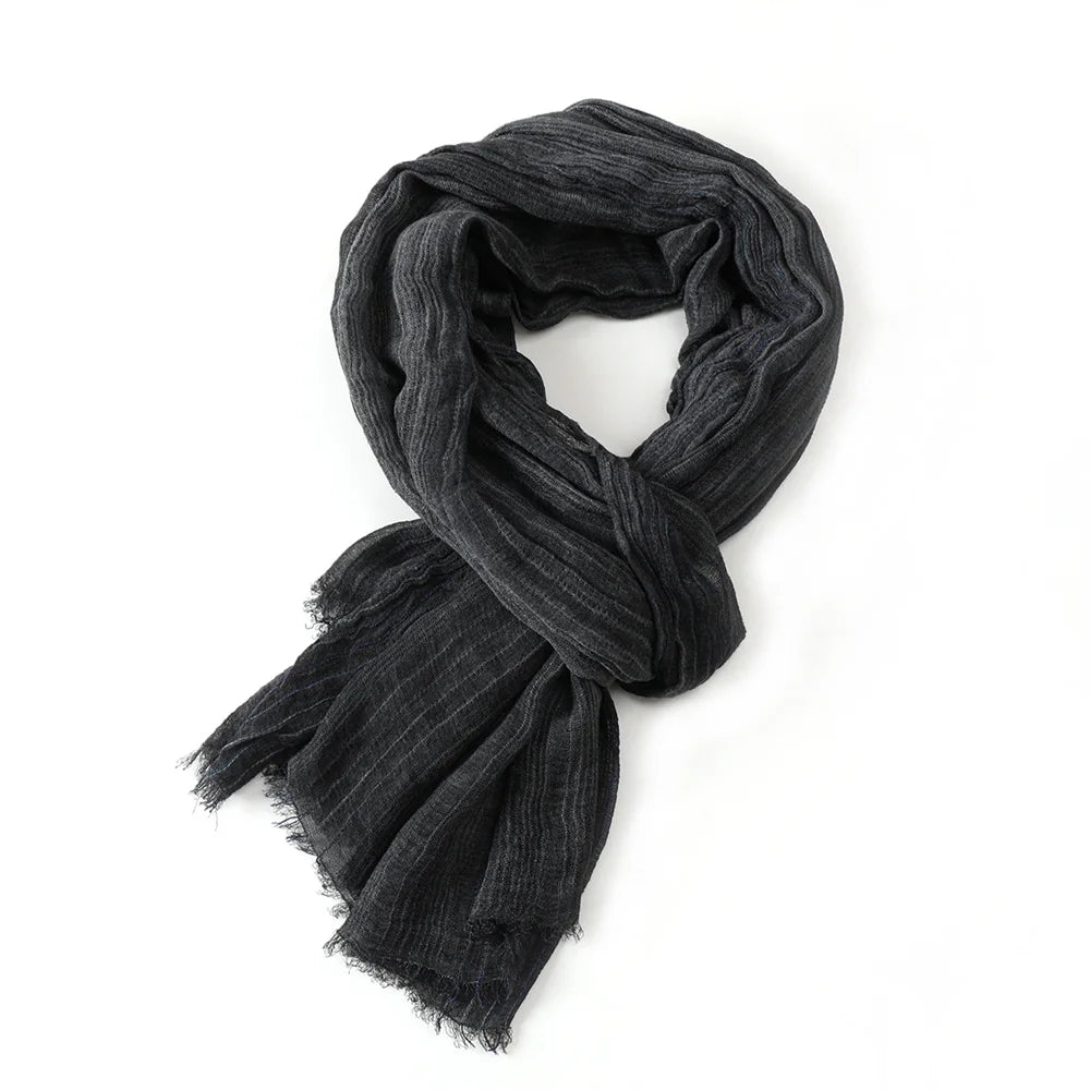 Cotton Linen Striped Men Warm Neckerchief Pashmina Accessories Short Tassel Shawl
