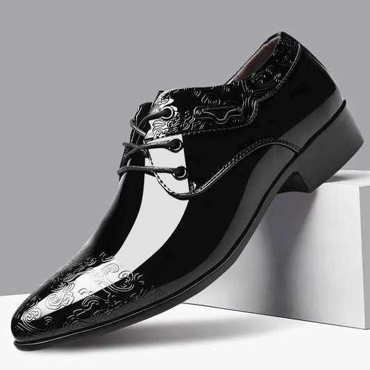 Men Dress Shoes Lace Up Formal Black PU Leather Brogue Oxfords