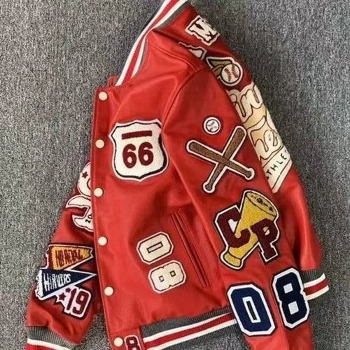 Streetwear Men Bomber Varsity Jackets Embroidery Pu Leather Jacket Outerwear