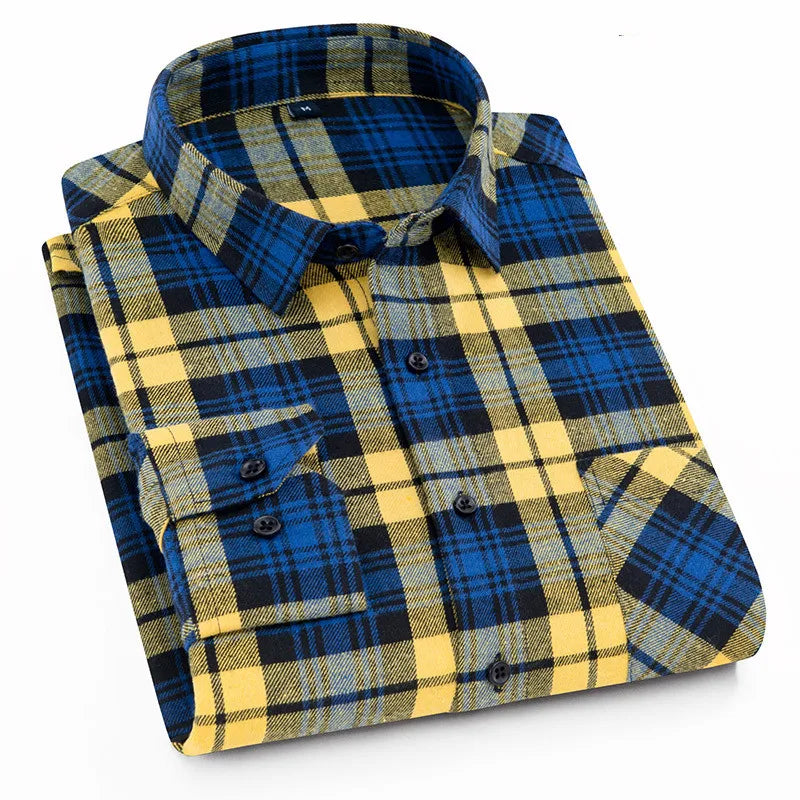 Plaid Flannel Checkered Men Long Sleeve Cotton Check Shirts