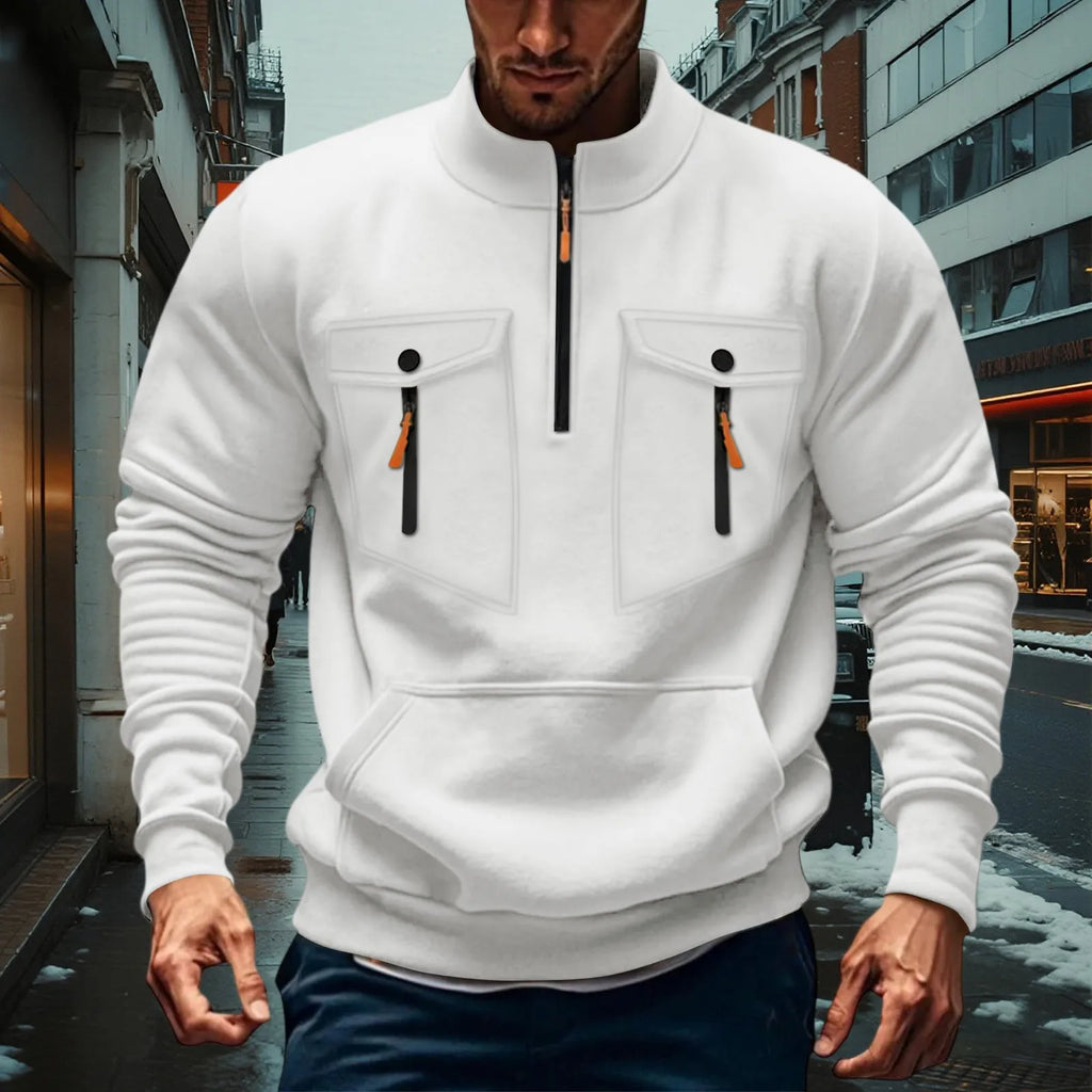 Quarter Zipper Men Stand Up Collar Sweatshirt cargo Long Sleeve Sweatshirt