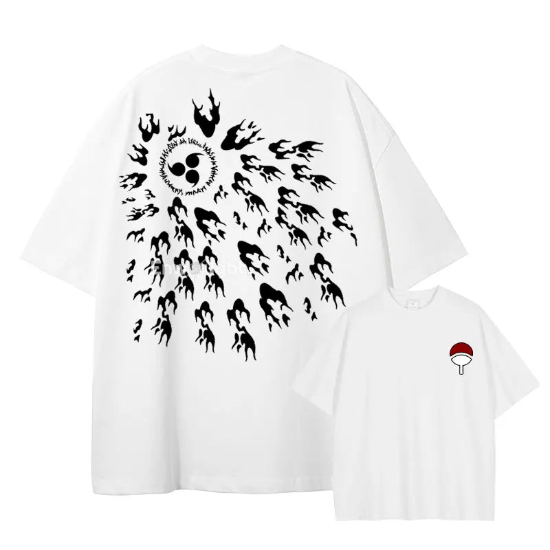 Sharingan Graphics T Shirt Washed Tops Oversized Short Sleeve 100% Cotton