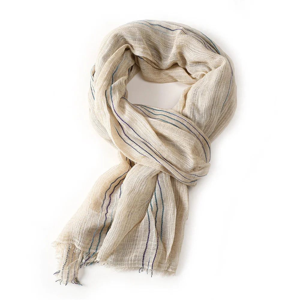 Cotton Linen Striped Men Warm Neckerchief Pashmina Accessories Short Tassel Shawl