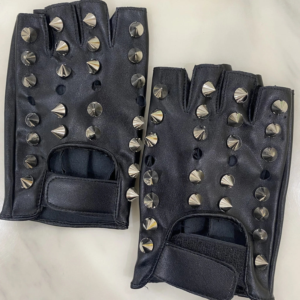 Men's punk rivet faux leather Rock and roll jazz rivet glove