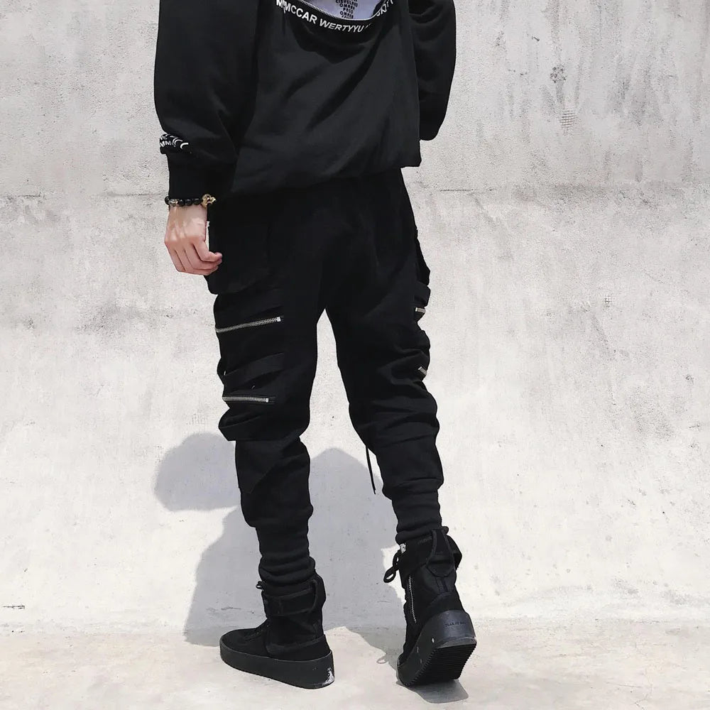 Cargo Loose Harem Multi-pocket Ribbon Trousers Streetwear Sport Pants for Men