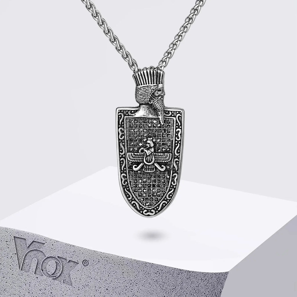 Stainless Steel Zoroastrian Pendant Black Shield Charm Durable Chain Jewelry for men