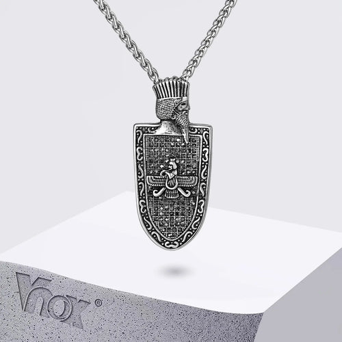 Stainless Steel Zoroastrian Pendant Black Shield Charm Durable Chain Jewelry for men