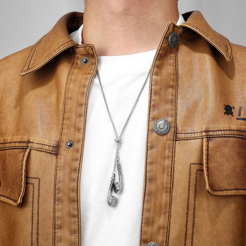 Wired Earphones Men Necklace With Pendant Stainless Steel Jewelry