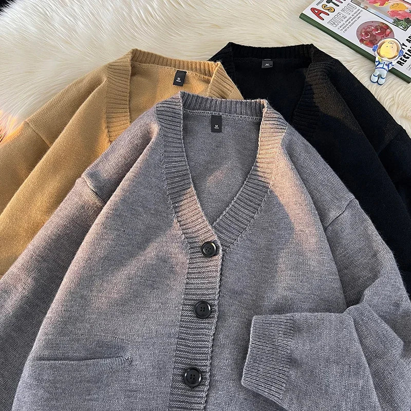 Korean Versatile Cardigan V-neck Men's Jacquard Comfortable Breathable Sweater