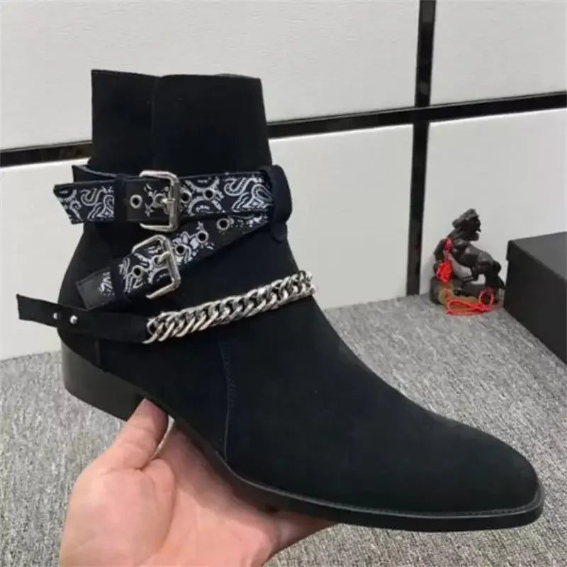 Men Ankle Boots Faux Suede Buckle Strap Classic Short Boots