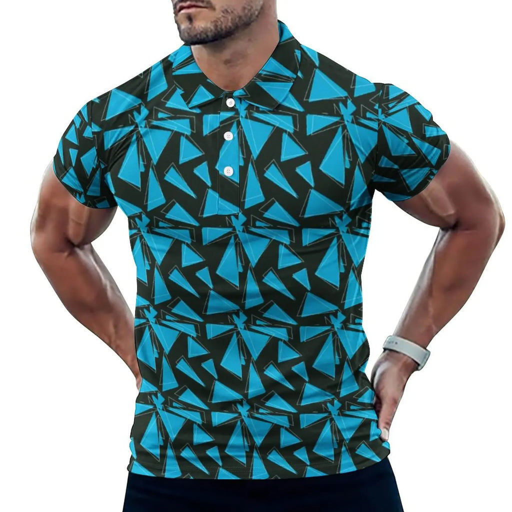 Multi Geometric Print Polo Mondrian Style Streetwear T-Shirts Collar Oversized Clothing