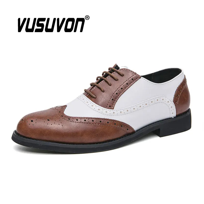 Men Oxford Brogue Leather Loafers Dress Flats Lace-Up Classic Footwear