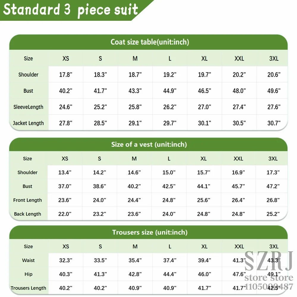 Men's 4pcs Tuxedo Suit: Jacket, Vest, Dress Pants &Pocket Square