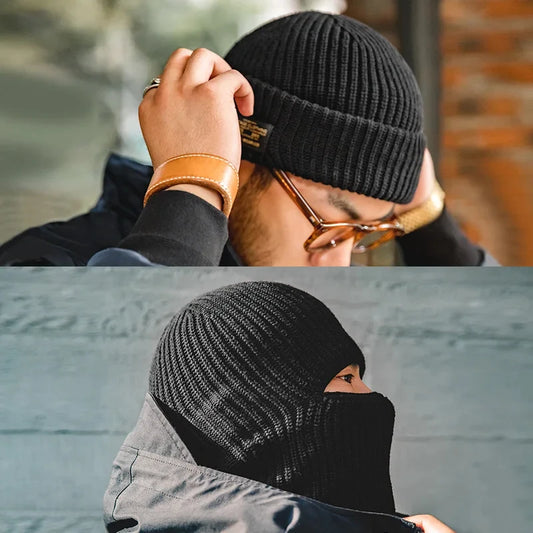 Unisex Skullies Beanies Knitted Woolen Balaclava Mask Bonnet Thick Hat