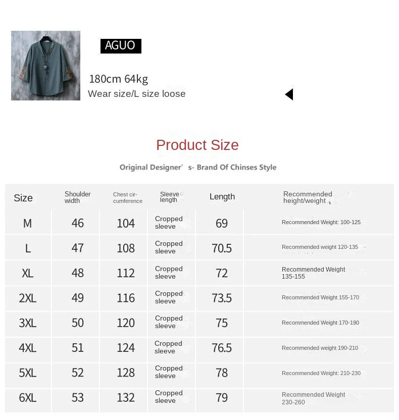 Chinese style short sleeved shirt men loose wushu retro elegant embroidery cotton linen top