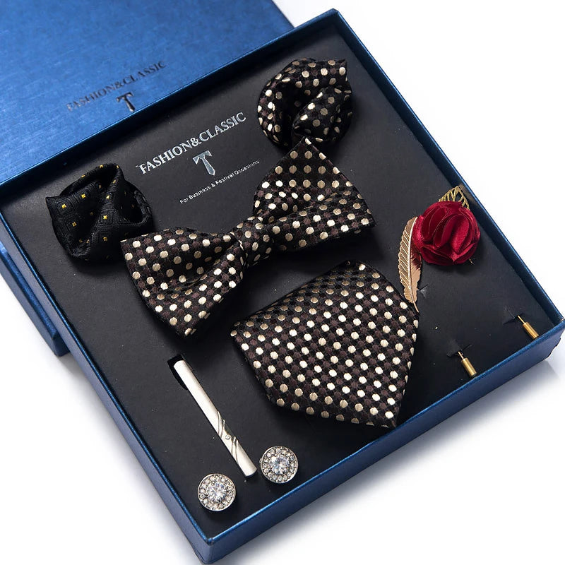 Gift Box Tie For Men Tie Pocket Squares Cufflink Set Necktie Box Man Floral Accessories