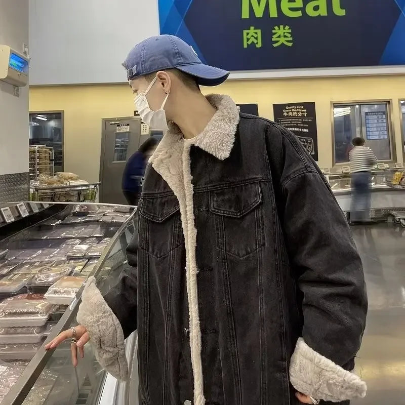 Fleece Denim Jacket Thick Wool Liner Coats Men's Outwear