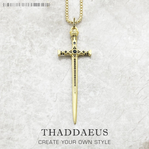 Sword Pendant Link Chain Necklace Jewelry 925 Sterling Silver For Men