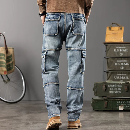 Men's Outdoor Wide Leg Workwear Multi-Pocket Straight fit plus size jeans