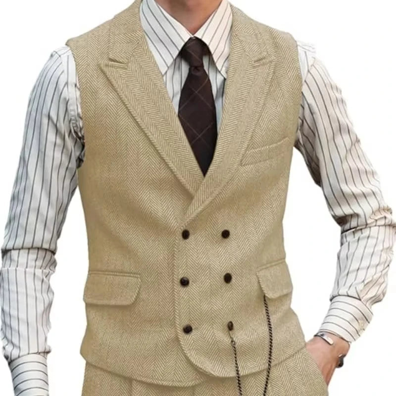 Men Suede Leather Gentleman Waistcoat Vintage Regular Slim Suit Vest