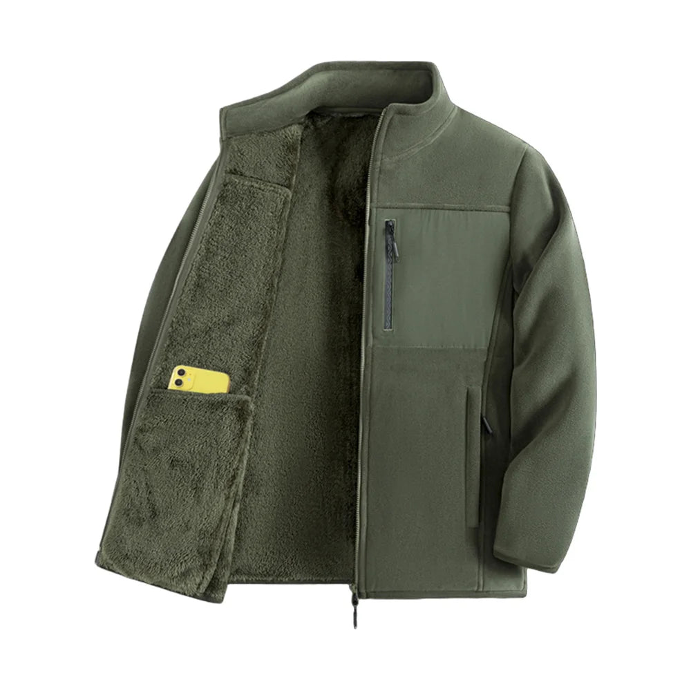 Thickened Thermal Basic Fleece Stand Collar Patchwork Design  Jacket