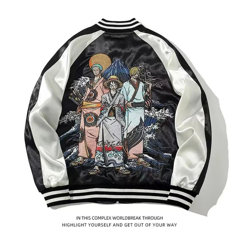 Dragon Ball/One Piece Goku Retro Zipper Jackets with Oversized Jackets for Men Long Sleeved Jacket Harajuku Loose Streetwear