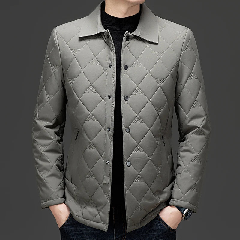 Top Grade Men Diamond Quilted Bubble Coat Parka Jacket Turn-Down Collar Coat