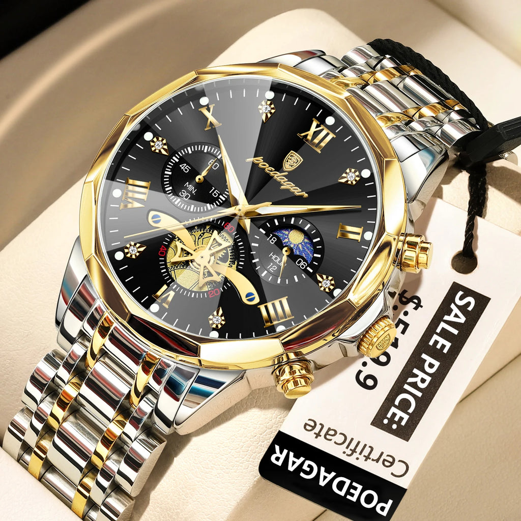 Luxury Waterproof Luminous Chronograph Wristwatch Stainless Steel Quartz Men's Watches