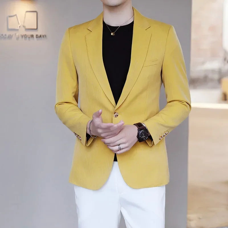 Luxury High-end Solid Color Plaid Stripe Men's Blazer Suit Jacket Coat