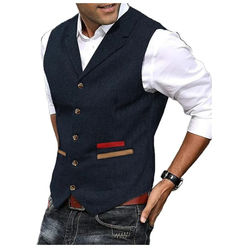 Men's Vintage Herringbone Tweed Vest - Wool Waistcoat Gilet| Custom Tailored Fit