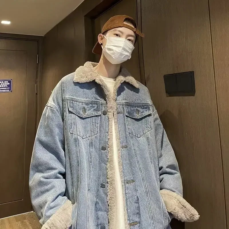 Fleece Denim Jacket Thick Wool Liner Coats Men's Outwear