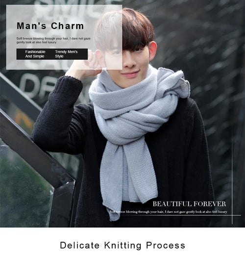 Thick Knitted Scarf  Simple Solid Color Scarf Men's Warm Neckerchief