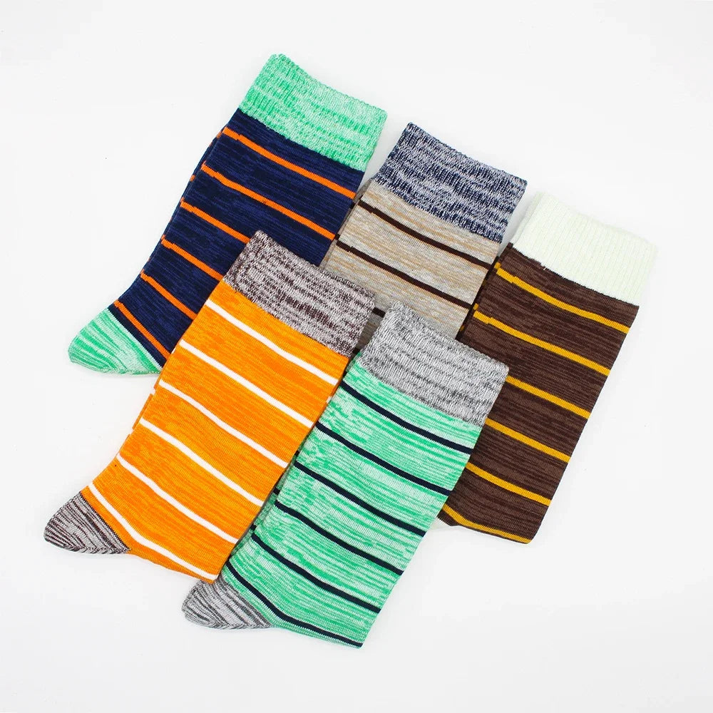 5 pairs Cotton Long Contrast Color Stripe Socks for Men EU41-48