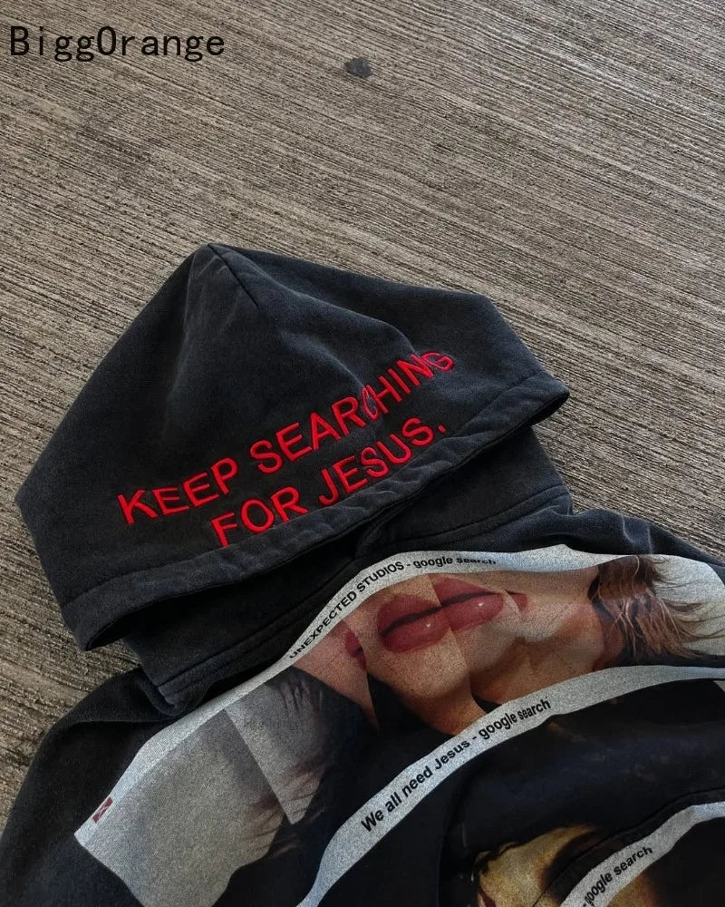 American punk Harajuku fashion loose hoodie retro Gothic casual street clothing