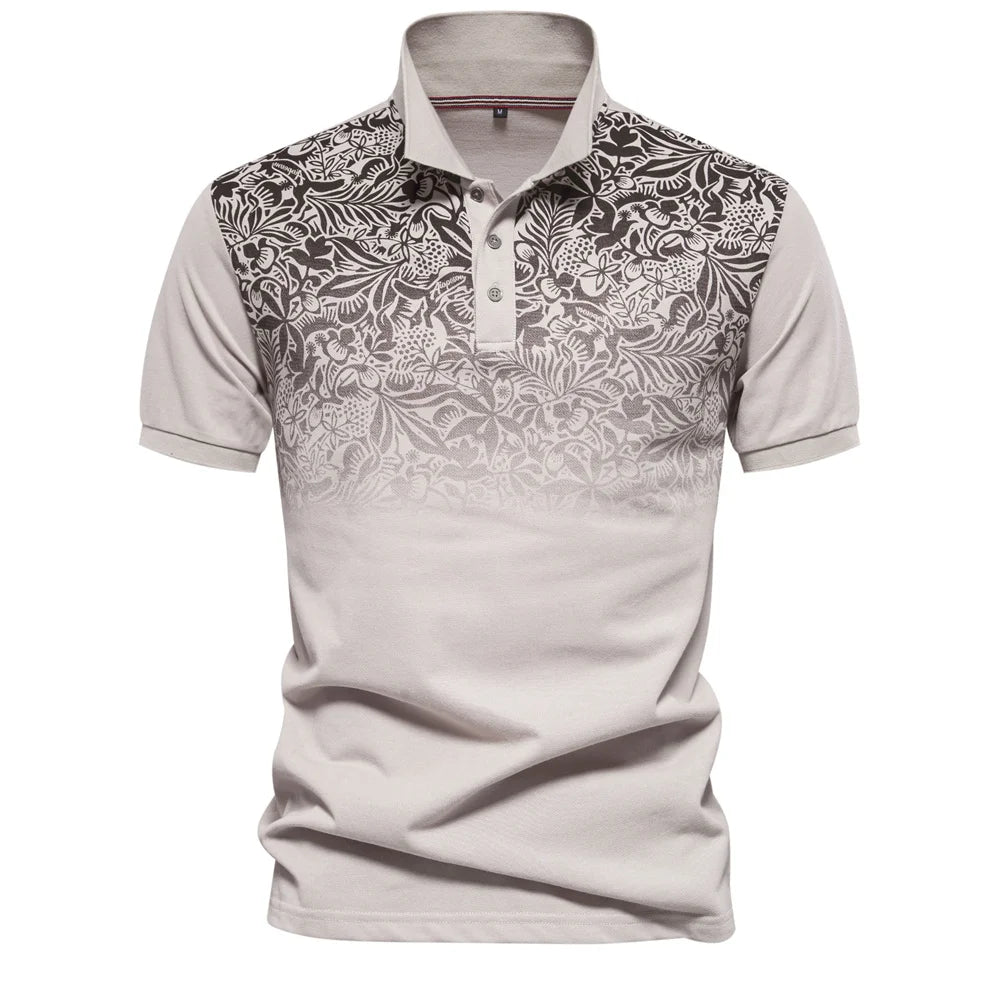 Men's Short Sleeve Polo Shirt Gradient Printed Cotton Blend Fashion
