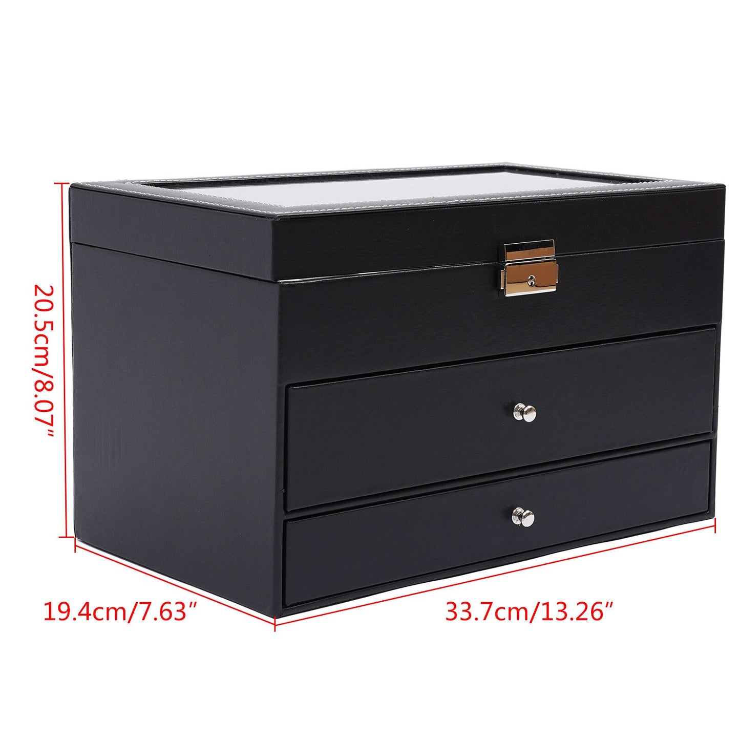 3 Layer Black Leather Box Jewelry Box Organizer Storage