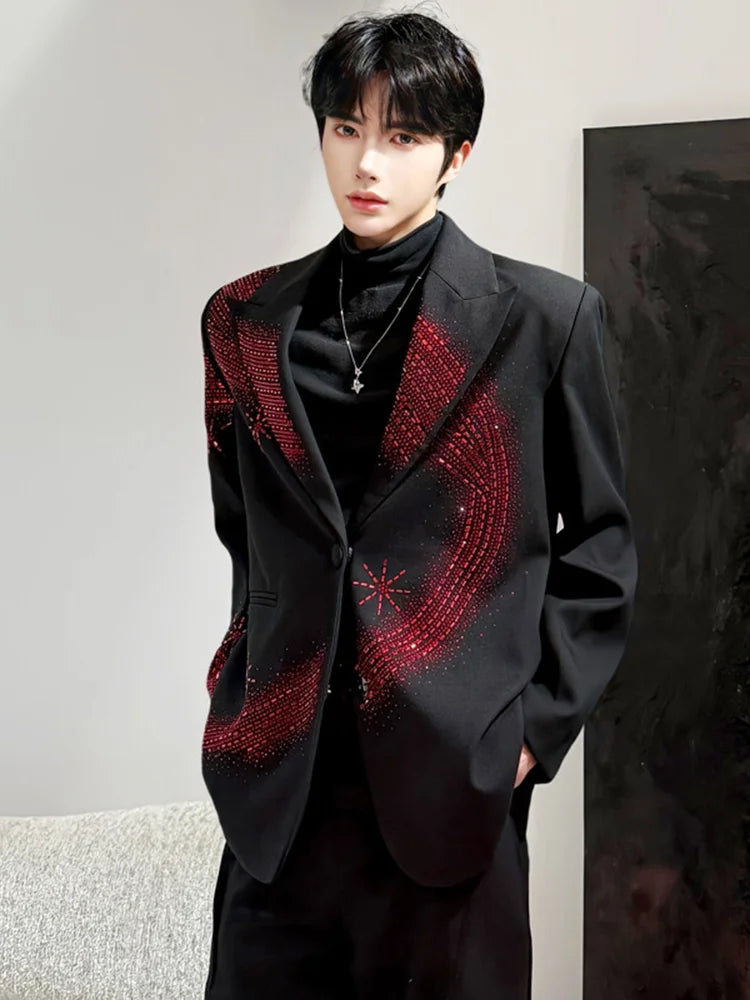 Hot Diamond Shoulder Padded Blazers Men's High-end Handsome Suit Light Jackets