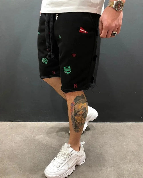 Men Cargo Relaxed Fit Breeches Bermuda sport cotton Embroider Shorts
