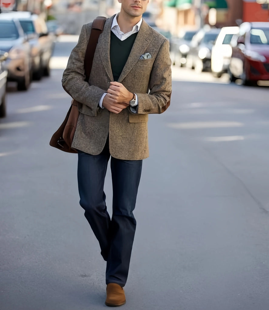 Vintage Tweed Men Suits With Patch Design Smart 1 Piece