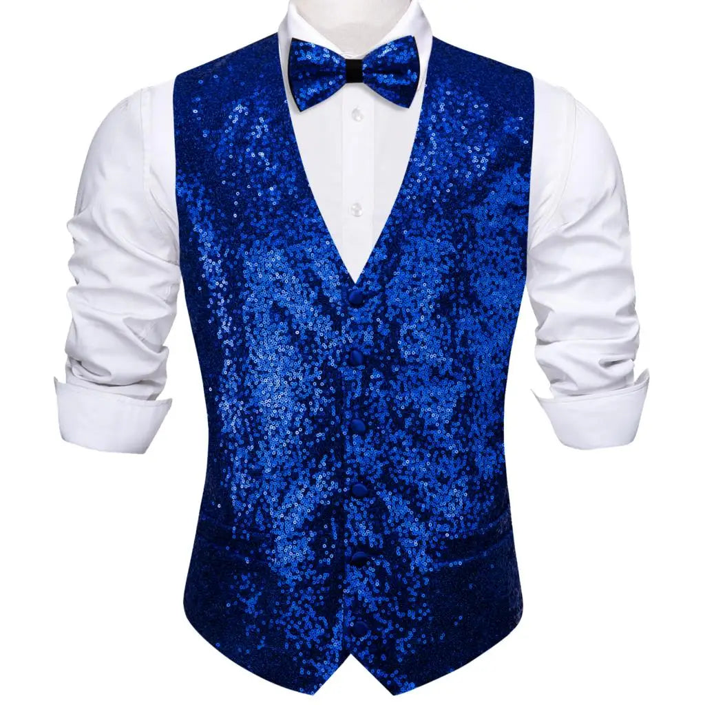 Designer Vest for Men Silk Shine Solid Plain Waistcoat Bowtie Set