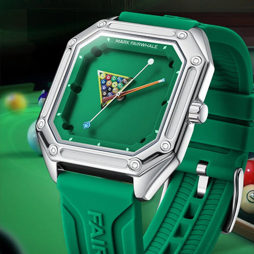 Quartz Square Case Luminous Billiards Dial Rubber Strap Watches for Men