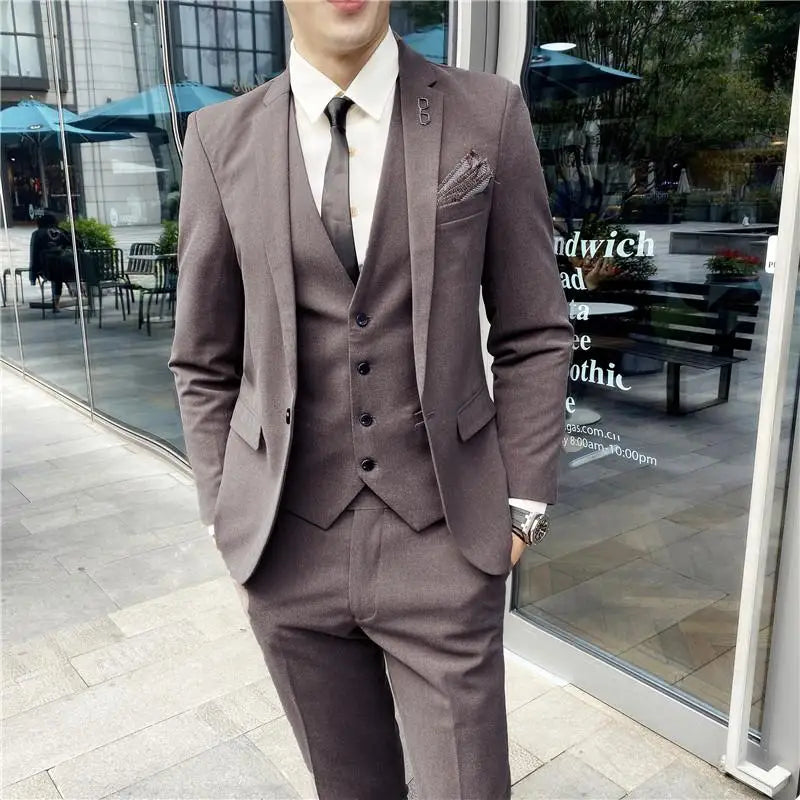 Men's British Three-piece Set Slim Fit Suit Vest Trousers Ensemble Handsome All-in-one