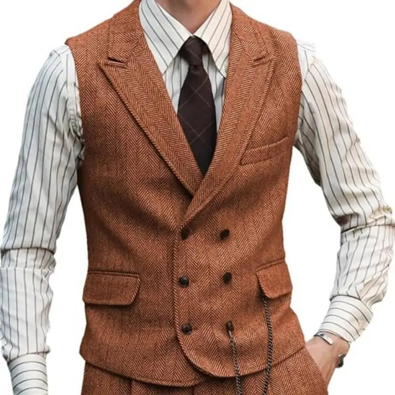 Men Suede Leather Gentleman Waistcoat Vintage Regular Slim Suit Vest