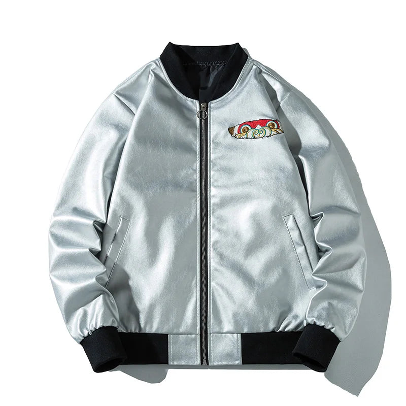 Yokosuka Leather Embroidery Osei Coat Loose Baseball Jacket Leather for Man