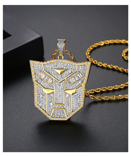 High Quality Paved Cubic Zirconia Transformer Autobot Pendant for Men