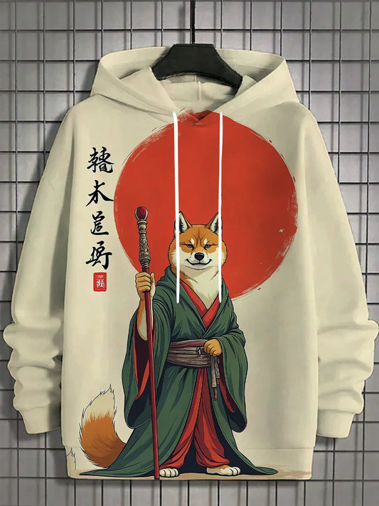 Men's 3D Full Body Printed Japanese Samurai Shiba Inu Casual  Hoodie